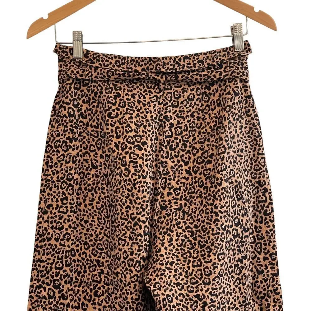 Reformation Jackie Cropped Belted Leopard Print Linen Wide Leg Pants Size 2